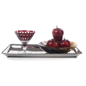 Plateau en métal artisanal pour la décoration intérieure Plateau dans les magasins Plateau avec des accents de corde perlée Fabriqué par Zahid Exports en Inde - Product Image 1