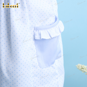 Vestido de Verano con Estampado Geométrico de Puntos Azules y Blancos para Niñas, 100% Algodón, Ecológico, Transpirable, Personalizado, OEM, ODM, Hecho a Mano - Product Image 6