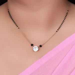 Collier pour femme avec chaîne de perles plaquées or et argent et pendentif en zircon SKU NE016 - Product Image 3