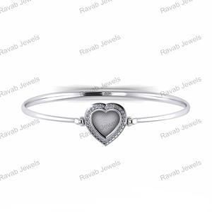 Joyería de recuerdo de buena calidad, corazón de leche materna, 10*10mm, estilo romántico, montaje Semi personalizado sin piedra, brazalete de plata sólida para mujer - Product Image 4