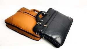 Professional Black Leather <b>Laptop</b> <b>Briefcase</b> with Top Handles Front Zipper Pocket and Metal Hardware for Business and Office Use - Product Image 2