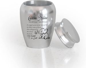 Personalized Stainless Steel <b>Mini</b> Urn Decorative Memorial Keepsake Custom Baby Elephant Design for Baby Boy - Product Image 6