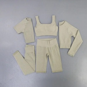 ชุดโยคะซี่โครงไร้รอยต่อสำหรับผู้หญิงชุดออกกำลังกายยิม5ชิ้นกางเกงขาสั้นเอวสูงเสื้อกล้ามเอวสูงชุดออกกำลังกายวิ่ง - Product Image 3