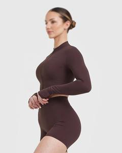 Venta al por mayor personalizado al aire libre Fitness Slim Fit gimnasio Top manga larga mujeres deportes Yoga cremallera completa chaqueta - Product Image 2