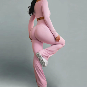 ชุดออกกำลังกายเล่นฟิตเนส2ชิ้นเอวสูงสำหรับผู้หญิงชุดออกกำลังกายเล่นฟิตเนสโยคะฟิตเนสยิมระบายอากาศได้น้ำหนักเบา - Product Image 5