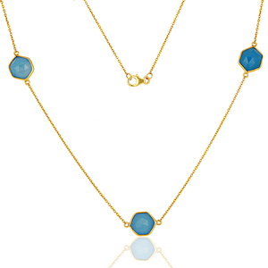 Collier en pierre précieuse avec calcédoine bleue, lot de 10 bijoux, chaîne plaquée en or jaune - Product Image 3