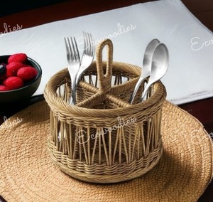 Organizador de cubiertos de mimbre Popular, herramientas de cocina tejidas a mano, encimera de almacenamiento, mesa de cocina, soporte para cubiertos con asa - Product Image 2