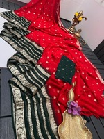 Banarsi Georgette Sarees Bandhani Style Saree en mousseline de soie douce pour la fête et le mariage Prêt à porter Saree pour les femmes