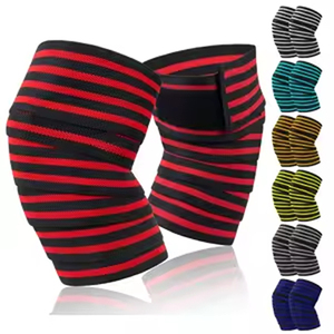 Knee Sleeve Compression Support <b>Black</b> Blue Striped Spandex Breathable Hook Loop Closure Unisex All Seasons - Product Image 5