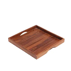 Bandejas de servir de madera hechas a mano, bandejas rectangulares apilables, acabado en madera natural, decoración para el hogar, cocina, comedor, organización de mesa - Product Image 4