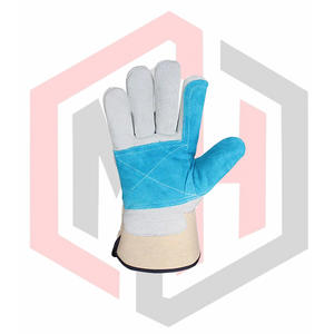 Gants de travail de sécurité robustes en cuir croûte bleus, paume renforcée, qualité industrielle, anti-chimiques, résistants à la chaleur, sans silicone - Product Image 3