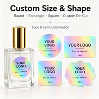 Label Parfum Holografik Kustom Stiker Tahan Air Logo Kustom untuk Botol Parfum Kaca Persegi