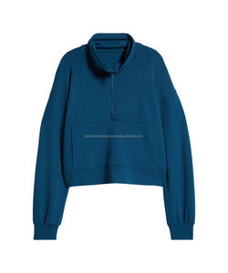 Sudadera con media cremallera de alta calidad para mujer, transpirable, con Panel sólido, Pettren, bolsillo frontal de trabajo para Fitness y correr - Product Image 1