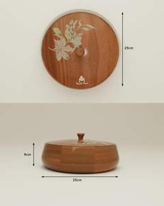 Boîte à chapati en bois écologique classique avec couvercle, récipient de stockage pour roti, casserole, réchaud à nourriture, ustensiles de cuisine, service de table - Product Image 2