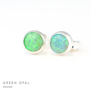 Boucles d'oreilles clous rondes en opale verte, simples, minimalistes, en argent sterling 925 véritable, pierre de naissance d'octobre, bijoux d'anniversaire - Product Image 3
