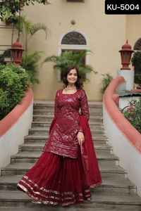 La última ropa de mujer lista para usar bordado pesado y trabajo de secuencia traje Sharara para bodas y festivales traje Salwar Kameez - Product Image 4