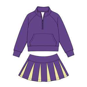 Pre-ordenar Conjuntos de Boutique para Bebés Niñas: Top de Manga Larga con Cremallera y Bolsillos, Faldas Deportivas Plisadas de Yoga, Colores Sólidos Vibrantes para Otoño - Product Image 6