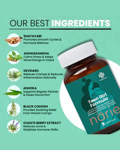 Fórmula para chicas adolescentes con Shatavari Ashoka Chasteberry para el apoyo de la pubertad, alivio del dolor, equilibrio hormonal y regularidad menstrual - Product Image 2