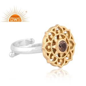Anillo apilable de diseño Floral de piedras preciosas de cuarzo ahumado Natural de plata de ley de gran venta, joyería personalizada para mujer, regalo para ella - Product Image 3