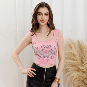 Blusa CON bordado de Corazon Mariposa เสื้อกล้าม Sin mangas CON tirantes cuello Redondo