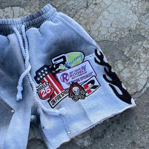 Pantalones cortos personalizados de verano con parche cargo para hombre, pantalones cortos de baloncesto lavados sucios con serigrafía, estilo de calle - Product Image 2