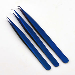 Pinces à cils de qualité supérieure Kaamir Instruments, en acier inoxydable, anti-magnétiques, à pointe lisse, 10 mm, pour l'application d'extensions de cils - Product Image 4