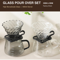 Set Pembuat Kopi Tuang (Pour Over) Kaca Borosilikat 600ml Grosir dengan Dripper Kaca Spiral dan Server untuk Kafe Rumah OEM