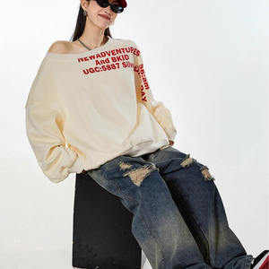 Sweat-shirts à capuche pour femmes de haute qualité avec logo personnalisé imprimé sur toute la surface, style streetwear surdimensionné, épaules tombantes - Product Image 2