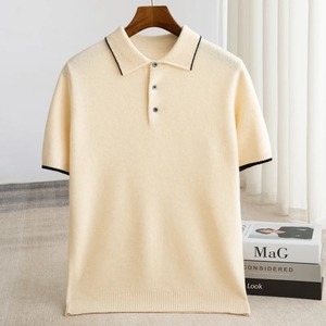 100% pull en mérinos été hommes revers pull à manches courtes POLO cou pull haut ample tricoté vêtements grande taille T-shirt - Product Image 5