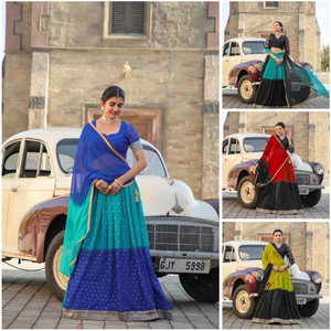 DERNIÈRE COULEUR CIEL DOUX GEORGETTE RICHE FOIL TRAVAIL LEHENGA CHOLI AVEC DUPATTA - Product Image 4