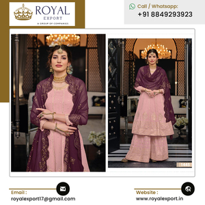 Fournisseur indien de vêtements ethniques de bonne qualité Designer de mode Real Georgette & Chinon Palazzo Suit With Embroidery Work - Product Image 3