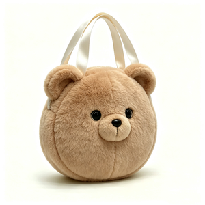 customized Plush bear handbag with <b>rope</b> handles,Cute teddy bear plush bag,<b>Light</b> brown bear plush handbag,Round bear plush bag - Product Image 4