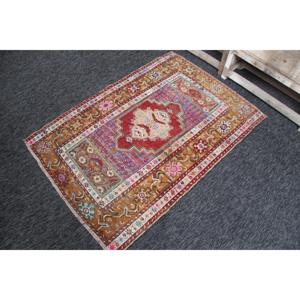 Tapis turc, petit tapis vintage 3,5x4,9 pieds, tapis arc-en-ciel floral - Product Image 2