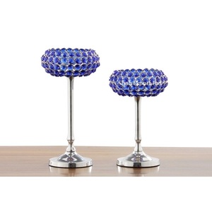 Bougeoir chauffe-plat en cristal argenté perlé et en métal pour la maison et les centres de table de mariage - Product Image 5