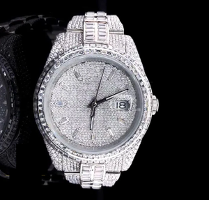 นาฬิกาสแตนเลสสุดหรู VVS Moissanite ประดับเพชรด้วยแก้วระยิบระยับสไตล์ฮิปฮอปชายหญิงนาฬิกาแฟชั่น - Product Image 1