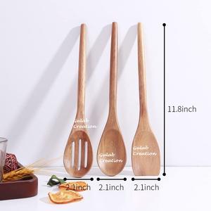 Ensemble de 3 cuillères de service en bois d'acacia artisanal, écologiques, lavables au lave-vaisselle, pour la cuisine, le mélange et le service de salades - Product Image 6