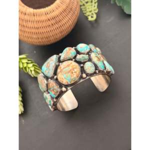 Annie Spencer Royston Turquoise & Sterling <b>Silver</b> Cluster Fashion <b>Cuff</b> <b>Bracelet</b> - Product Image 4