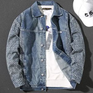 <b>Men's</b> Washed <b>Denim</b> Hoodie <b>Jacket</b> Contrast Sleeve Button Front Pockets Casual Streetwear for Autumn - Product Image 2