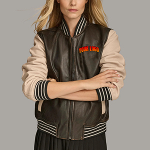 Vente chaude coupe décontractée en cuir pur veste universitaire zippée pour les femmes Streetwear veste universitaire chaude Hip Hop pour femmes - Product Image 1