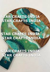 Eco-friendly Wooden Resin Chopping Board Best Quality Mango Wood & Resin Chopping Board Resin Handle Blue <b>Green</b> Hot Pink <b>Color</b> - Product Image 6