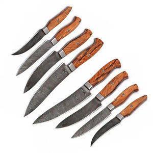 Juego de Cuchillos Profesionales Burraq de 8 Piezas, Hechos a Mano con Acero de Damasco y Acero al Carbono, Mango de Madera, Ambidiestros, Aptos para Lavavajillas - Product Image 1
