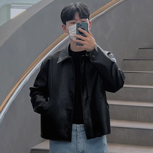 Chaqueta Corta de Motociclista de Cuero Genuino, Estilo Coreano, Nueva Colección de Invierno para Hombre, Chaqueta Holgada con Solapa de Alta Gama, Moda Urbana - Product Image 3