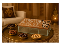 Coffret de rangement pour desserts en bois d'acacia et acrylique, design moderne et unique, avec couvercle gravé, pour chocolats, bonbons et snacks – Cadeau Ramadan 2026