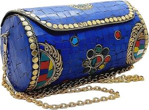 Sac à main en mosaïque métallique élégant pour tenues tendance, sac à main de mariée en mosaïque de luxe avec perles décoratives à prix avantageux - Product Image 6