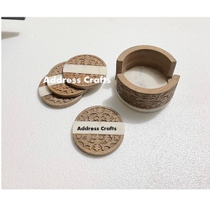 Posavasos antideslizantes de madera y mármol de diseñador Precio directo de fábrica al por mayor Nueva llegada Estilo de mármol 4 piezas Juego de posavasos con soporte - Product Image 3