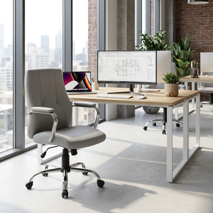 New York Grey Eco- Leather Executive <b>Chair</b> Modern Task Boss <b>Chair</b> Adjustable Ergonomic Home Office <b>Chair</b> PU Wood Aluminium - Product Image 2