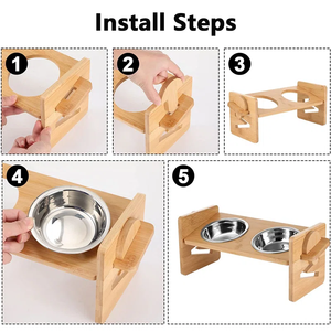 ชามอาหารสุนัขไม้ยกสูงชามสแตนเลสสำหรับสัตว์เลี้ยง - Product Image 6