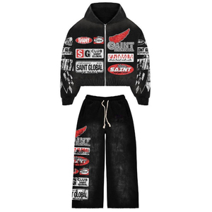 Chándal de peso pesado de talla grande para hombre, estampado de logotipo personalizado, lavado ácido, cremallera, Conjunto de sudadera con capucha y pantalones de chándal para hombre, chándal de entrenamiento - Product Image 6