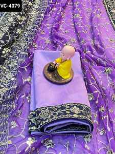 Indian Party Wear Fancy Soft Georgette Fabric Saree Colecciones con hilo de secuencia pesada Bordado Trabajo Saree y blusa - Product Image 4