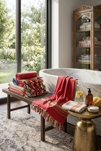 Toalla de Hammam Peshtemal 100% Algodón Turco al por Mayor, 80x180cm, Roja a Cuadros con Flecos, Secado Rápido, Hecha en Turquía - Product Image 3